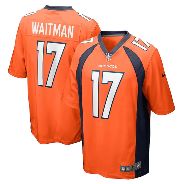 mens nike corliss waitman orange denver broncos game player jersey